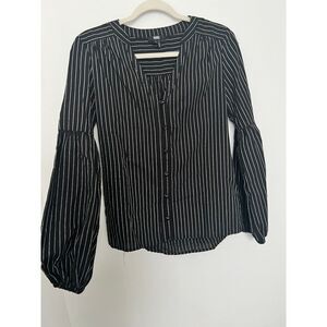 PAIGE Classic Black and White Striped Long Sleeve Button-Up Blouse XS